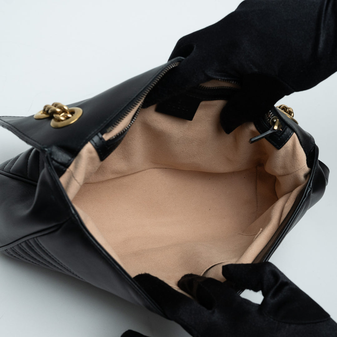 Gucci Black Calfskin Leather Large GG Marmont Shoulder Bag