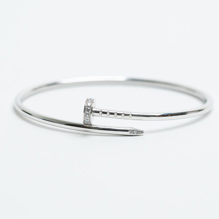 Cartier 18K White Gold & Diamond Small Juste un Clou Bracelet Size 16
