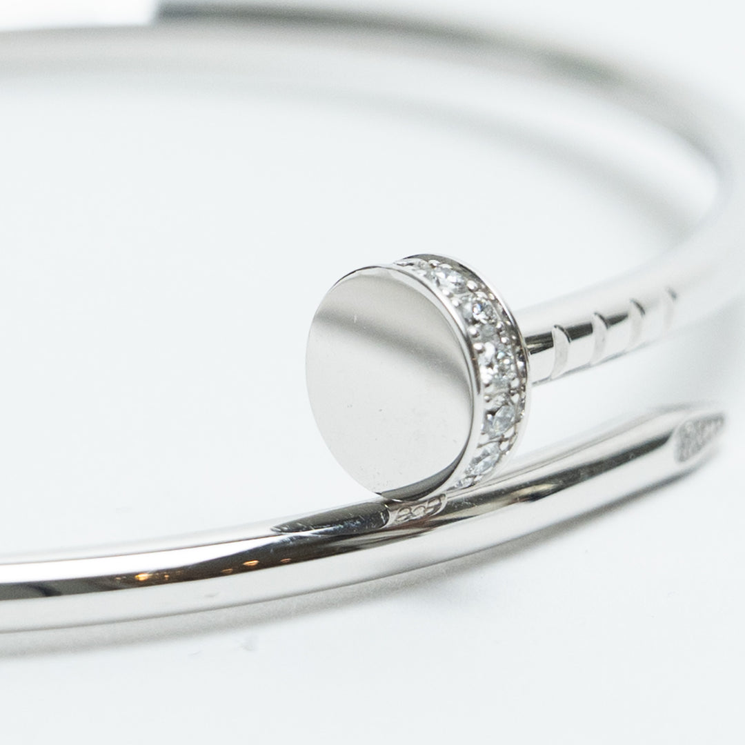 Cartier 18K White Gold & Diamond Small Juste un Clou Bracelet Size 16