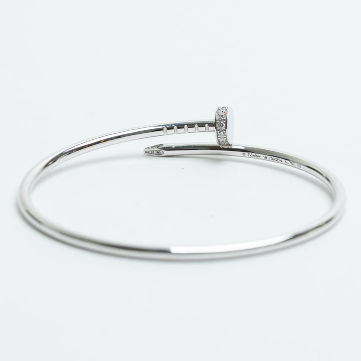 Cartier 18K White Gold & Diamond Small Juste un Clou Bracelet Size 16