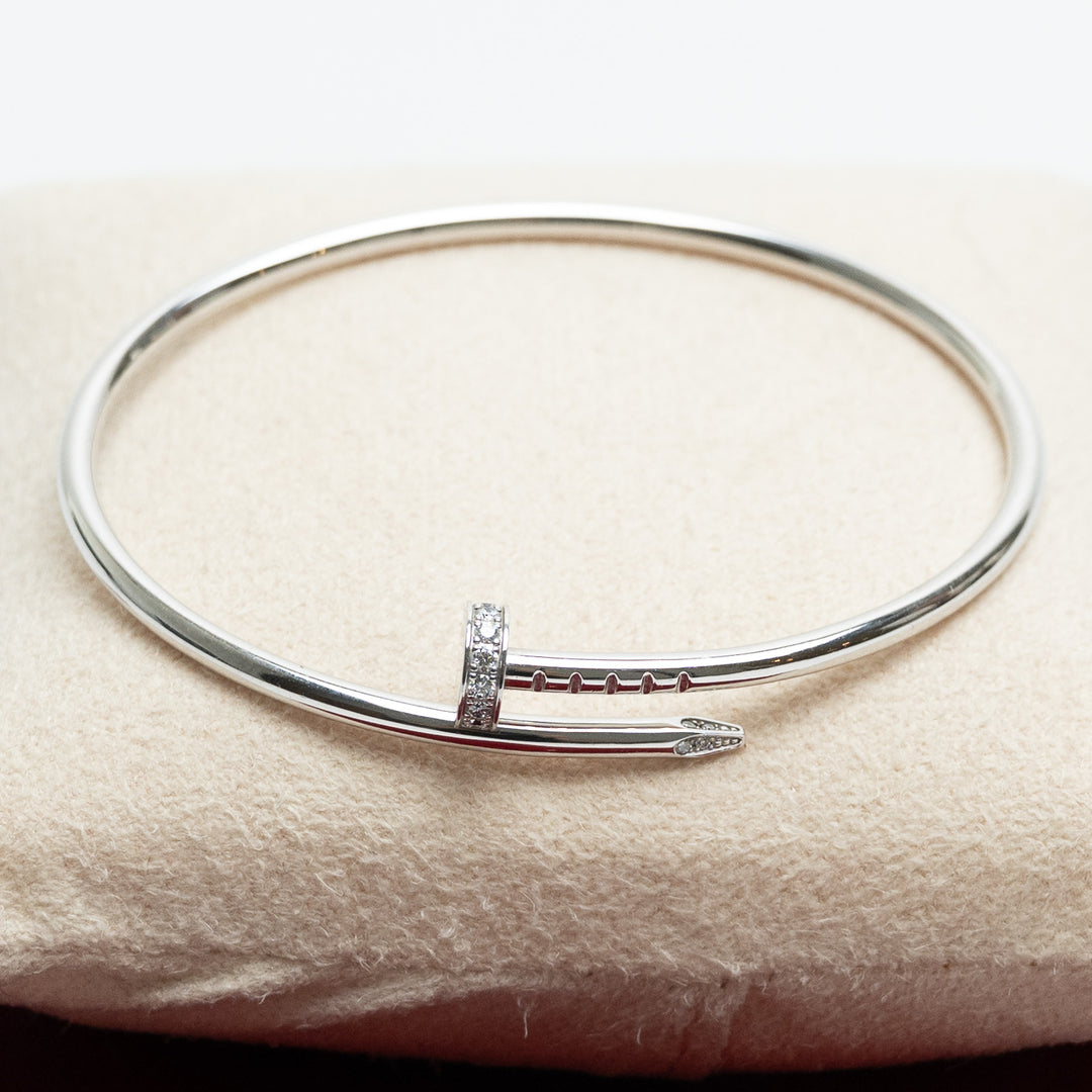 Cartier 18K White Gold & Diamond Small Juste un Clou Bracelet Size 16