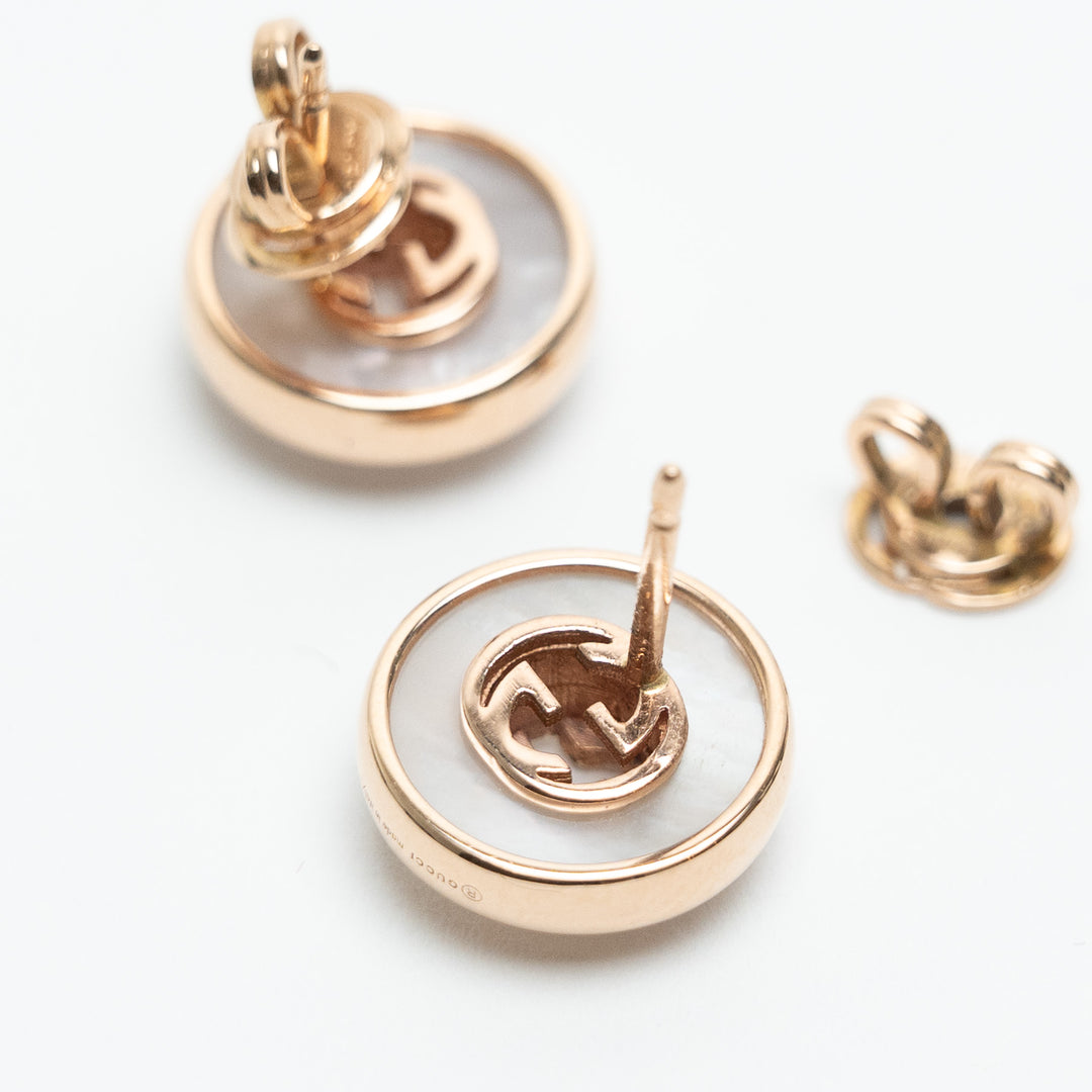 Gucci 18K Rose Gold Mother of Pearl & Diamond Interlocking G Stud Earrings