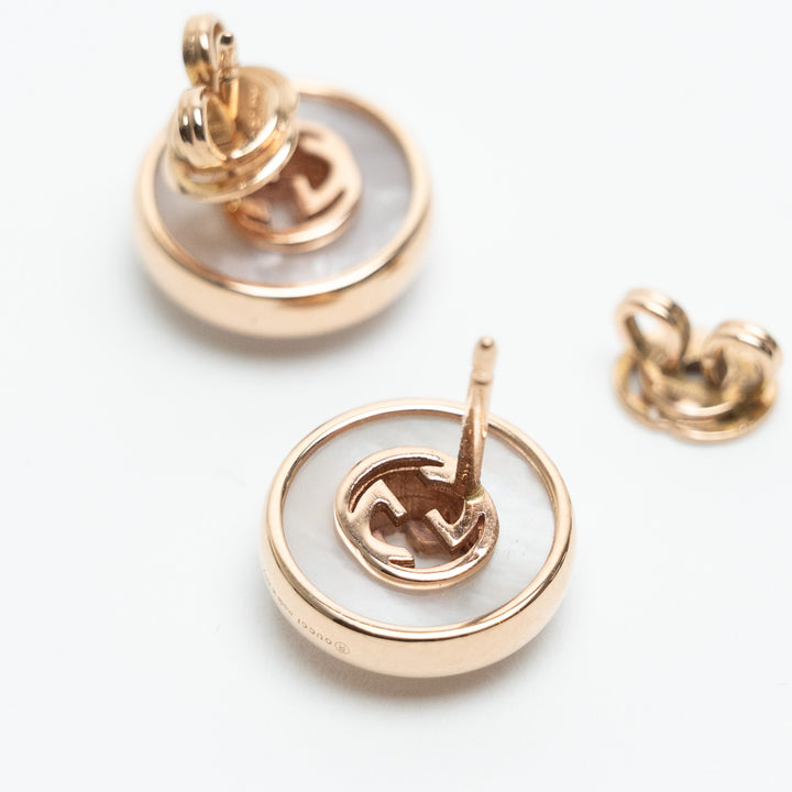 Gucci 18K Rose Gold Mother of Pearl & Diamond Interlocking G Stud Earrings