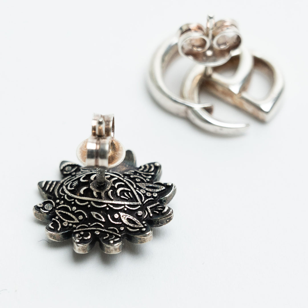 Gucci Sterling Silver GG Marmont & Flower Stud Earrings with Blue Topaz