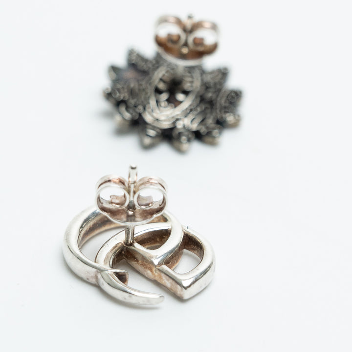 Gucci Sterling Silver GG Marmont & Flower Stud Earrings with Blue Topaz