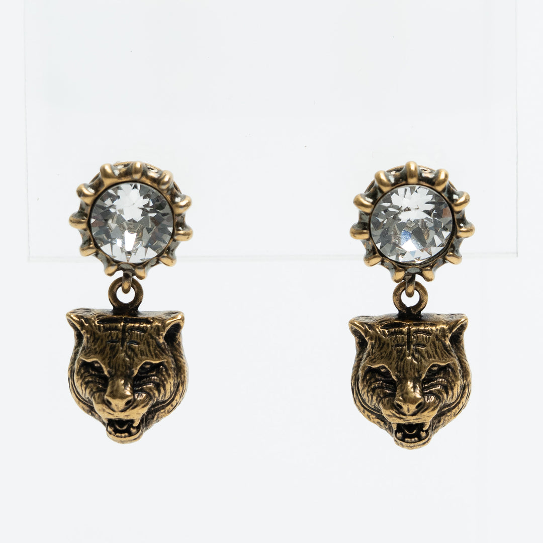 Gucci Gold-Tone Crystal Tiger Drop Earrings