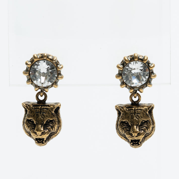Gucci Gold-Tone Crystal Tiger Drop Earrings