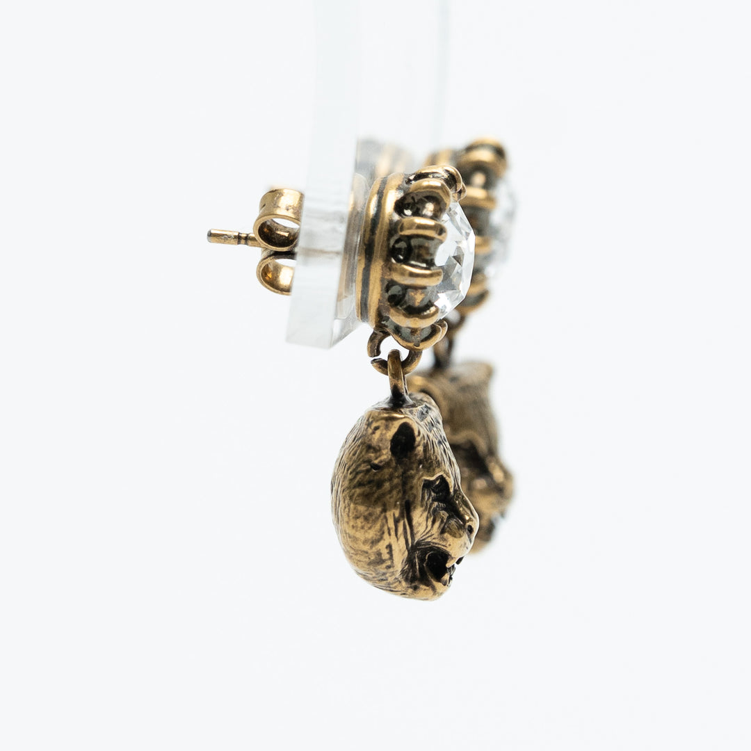 Gucci Gold-Tone Crystal Tiger Drop Earrings