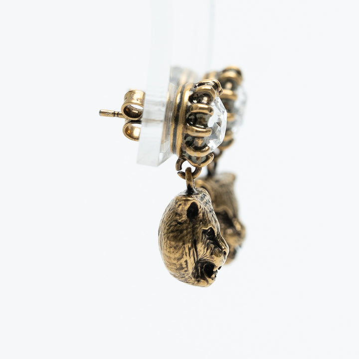 Gucci Gold-Tone Crystal Tiger Drop Earrings