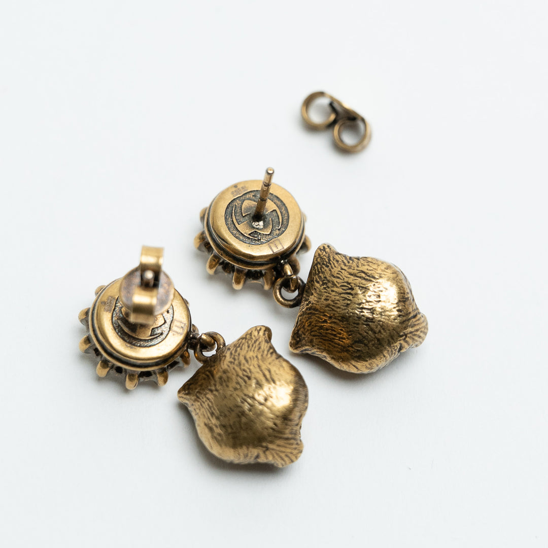 Gucci Gold-Tone Crystal Tiger Drop Earrings
