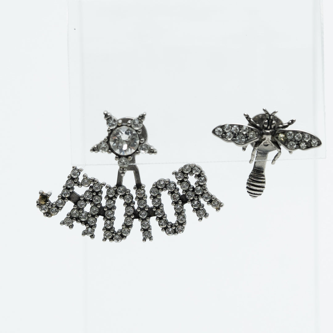 Dior Silver Tone Crystal J'Adior Asymmetrical Bee Earrings