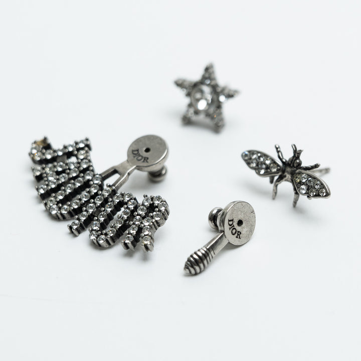 Dior Silver Tone Crystal J'Adior Asymmetrical Bee Earrings