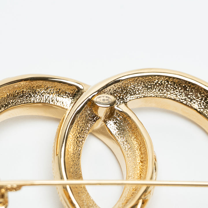 Pre-Loved Chanel™ Gold-Tone Crystal Embellished Interlocking Logo Brooch