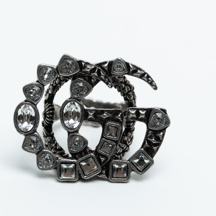 Gucci Marmont Crystal Embellished Oversized Cocktail Ring