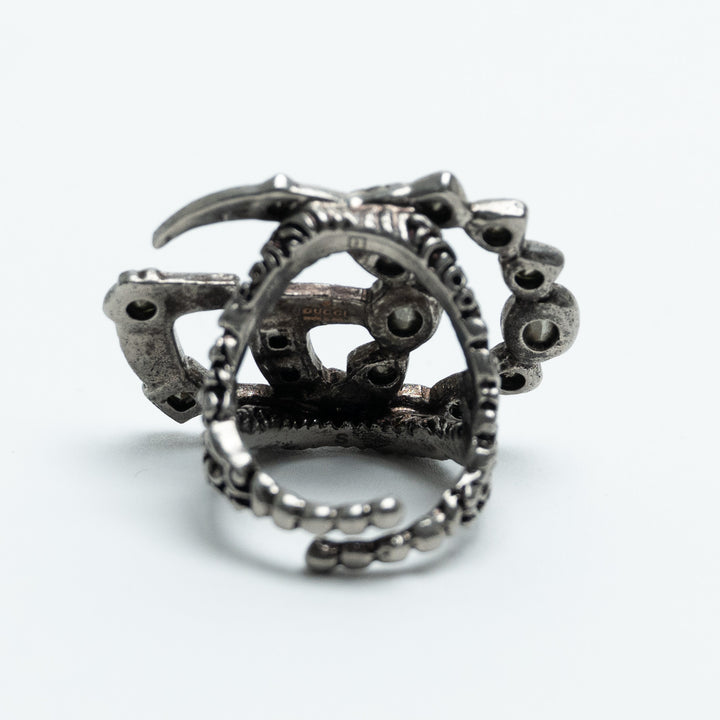 Gucci Marmont Crystal Embellished Oversized Cocktail Ring