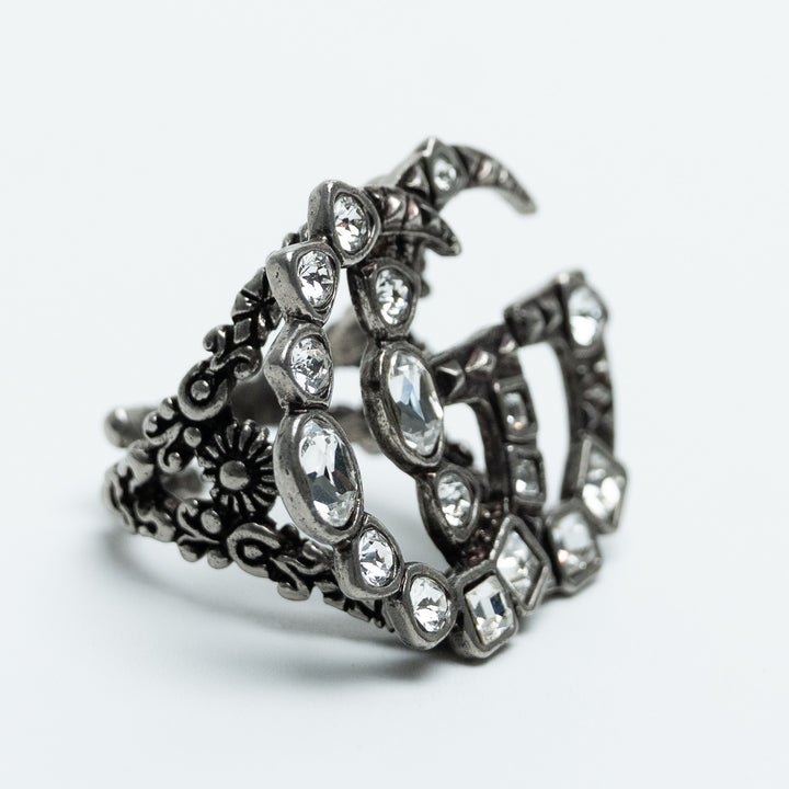 Gucci Marmont Crystal Embellished Oversized Cocktail Ring