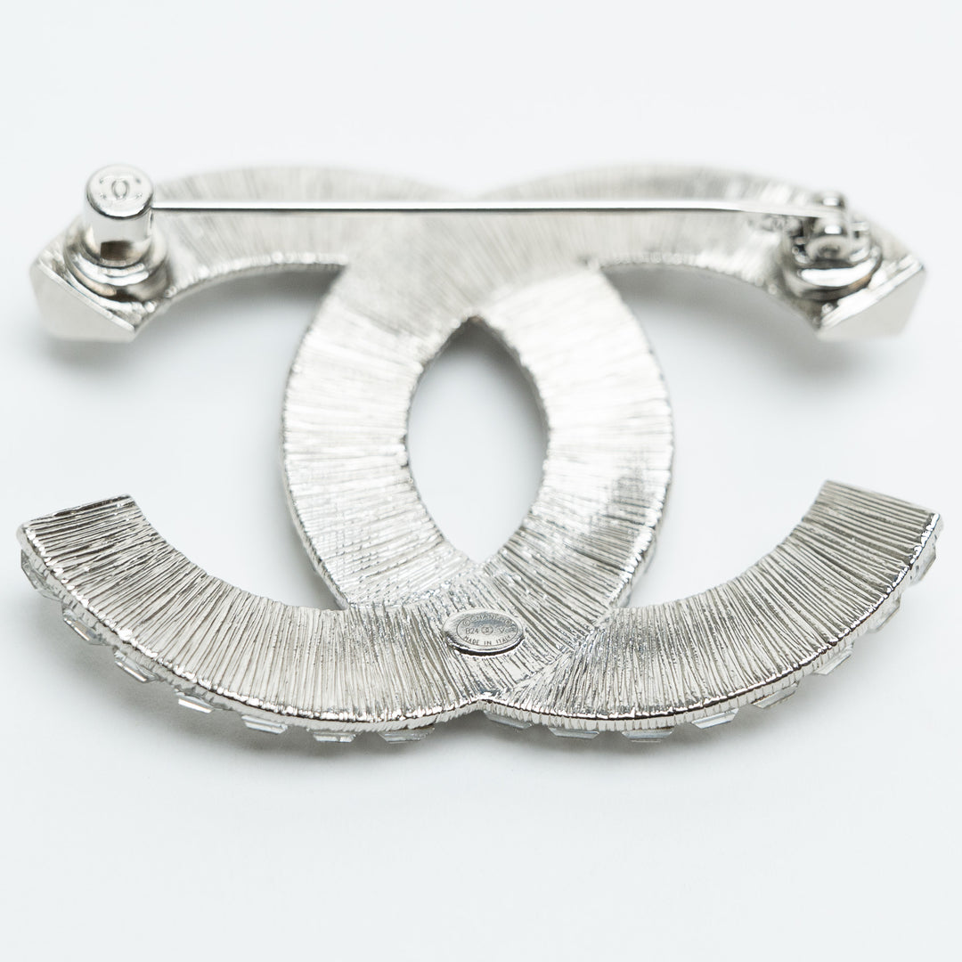 Pre-Loved Chanel™ Silver-Tone CC Crystal Baguette Brooch