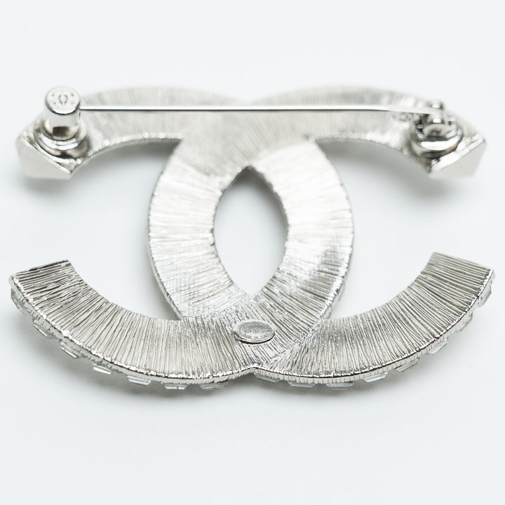 Pre-Loved Chanel™ Silver-Tone CC Crystal Baguette Brooch