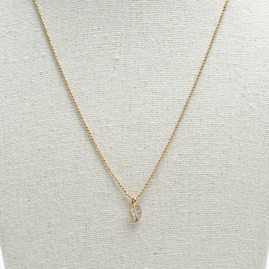 Anita Ko 18K Yellow Gold Small Palm Leaf Necklace with Baguette Cut Diamonds