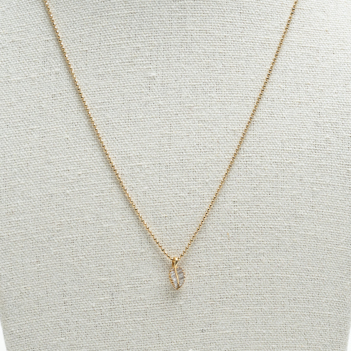 Anita Ko 18K Yellow Gold Small Palm Leaf Necklace with Baguette Cut Diamonds