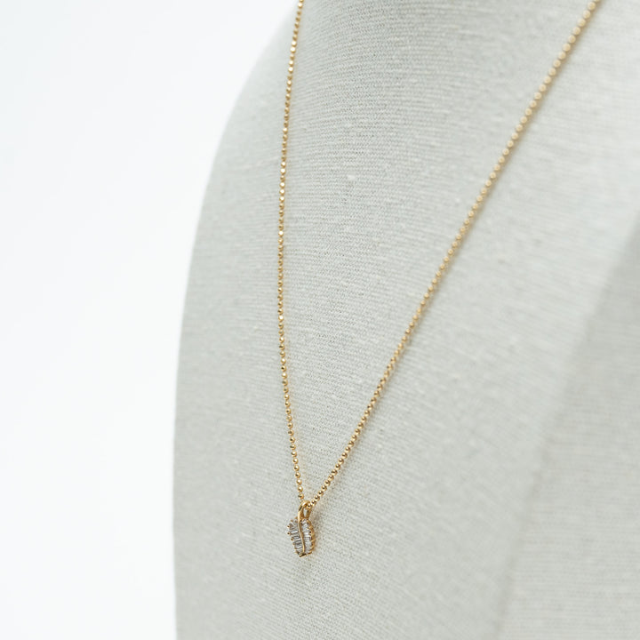 Anita Ko 18K Yellow Gold Small Palm Leaf Necklace with Baguette Cut Diamonds