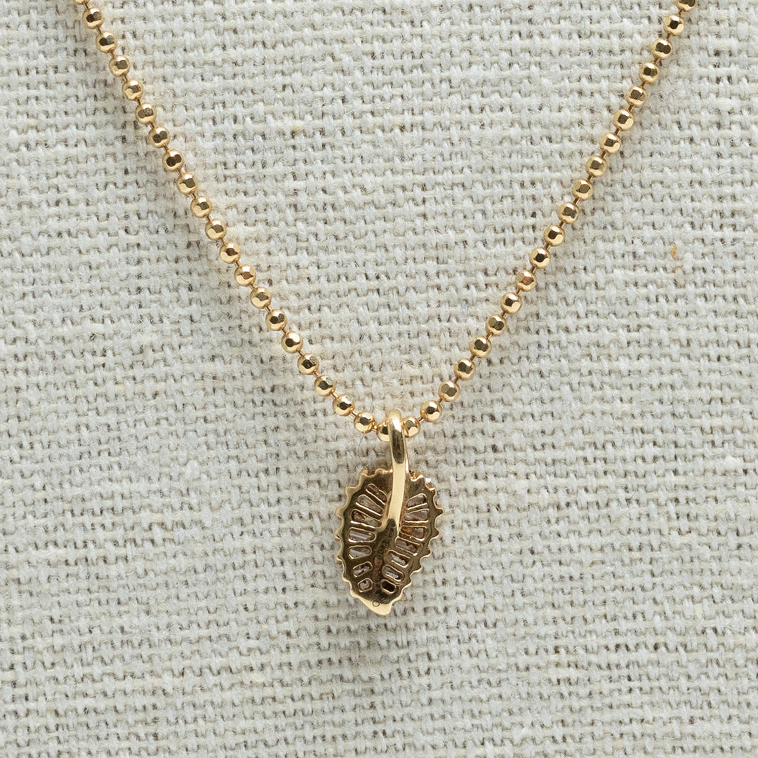Anita Ko 18K Yellow Gold Small Palm Leaf Necklace with Baguette Cut Diamonds
