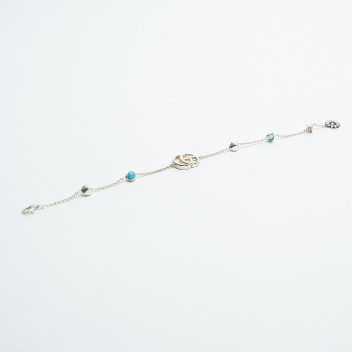 Gucci Sterling Silver GG Marmont Flower Bracelet with Blue Topaz, Mother of Pearl, & Turquoise Resin