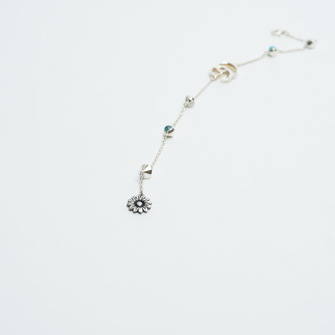 Gucci Sterling Silver GG Marmont Flower Bracelet with Blue Topaz, Mother of Pearl, & Turquoise Resin