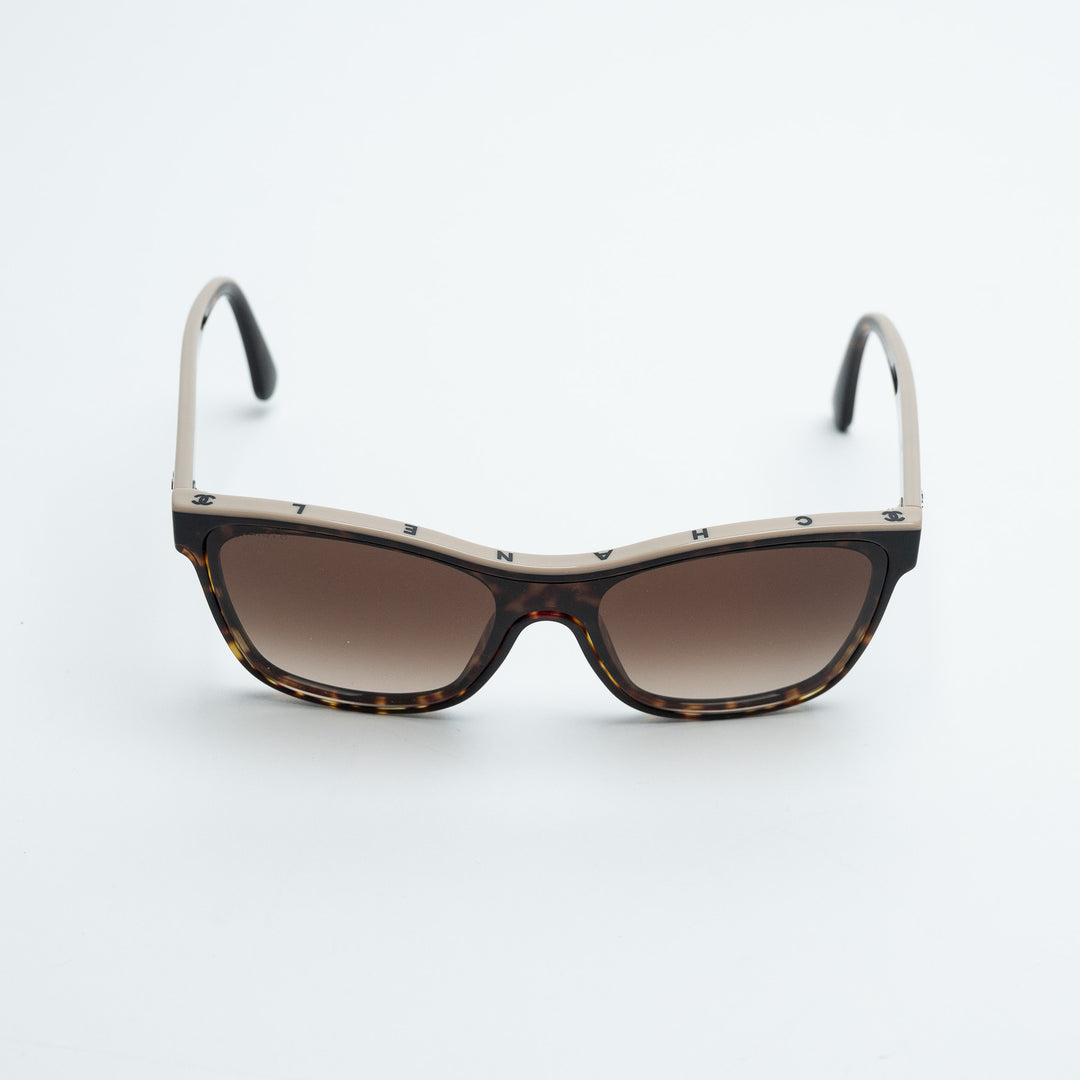 Pre-Loved Chanel™ Square Frame Tortoise Sunglasses with Lettering Detail