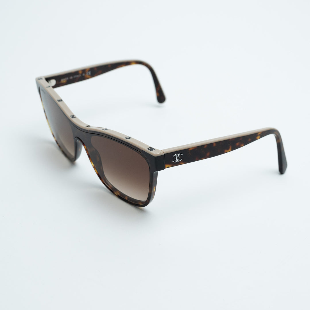 Pre-Loved Chanel™ Square Frame Tortoise Sunglasses with Lettering Detail