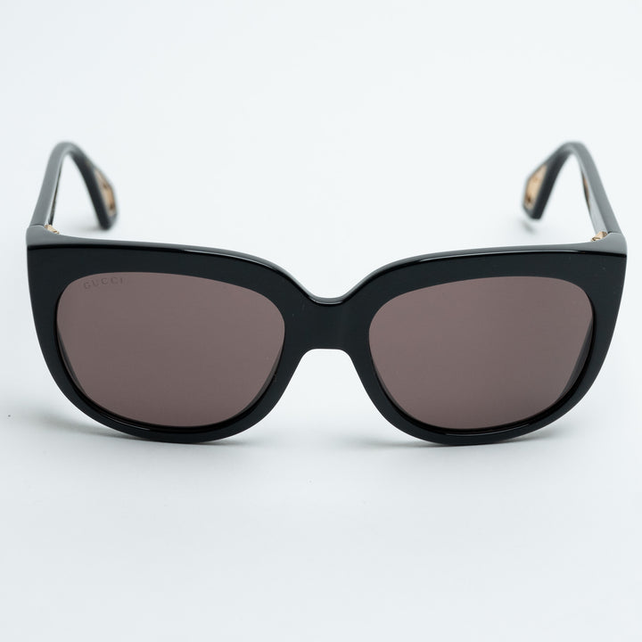 Gucci Black Round Frame Sunglasses with Gold Logo & Cutout