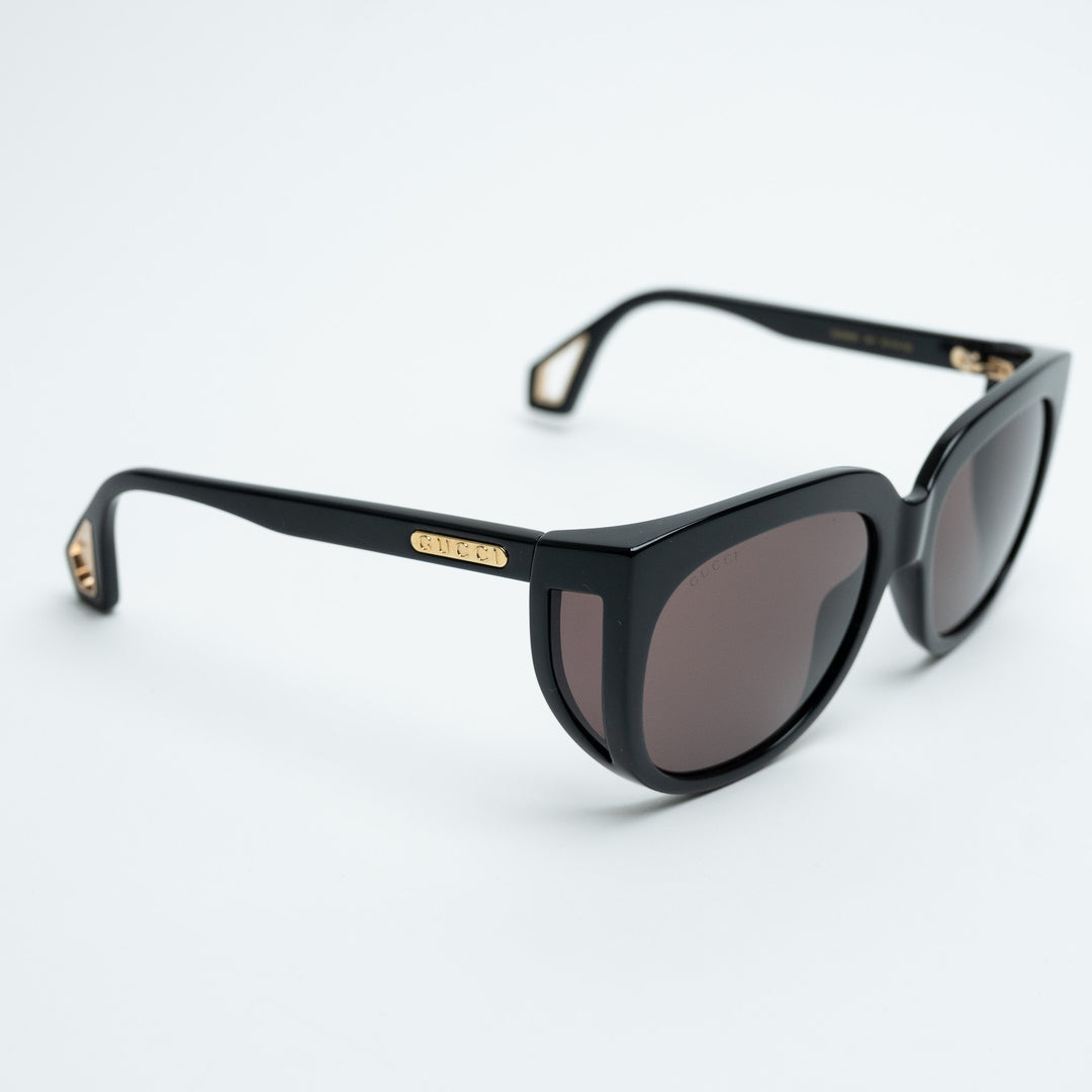 Gucci Black Round Frame Sunglasses with Gold Logo & Cutout