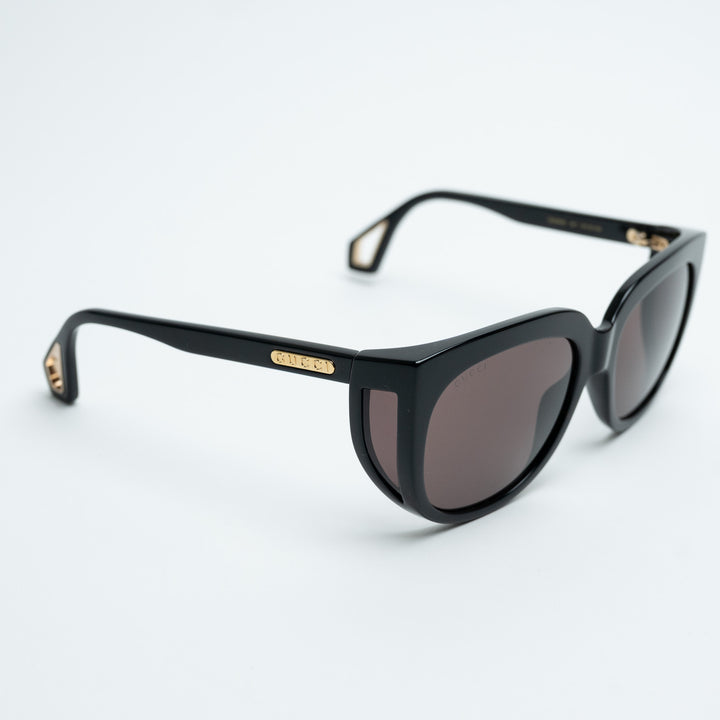 Gucci Black Round Frame Sunglasses with Gold Logo & Cutout