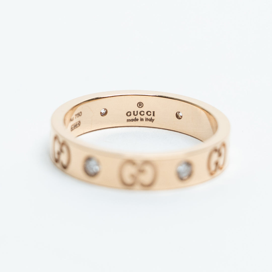 Gucci 18K Rose Gold Icon Thin Band Diamond Ring Size 13