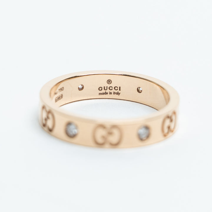 Gucci 18K Rose Gold Icon Thin Band Diamond Ring Size 13