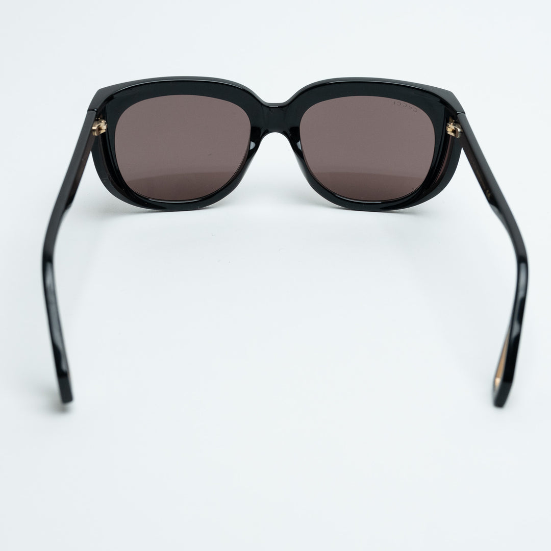 Gucci Black Round Frame Sunglasses with Gold Logo & Cutout
