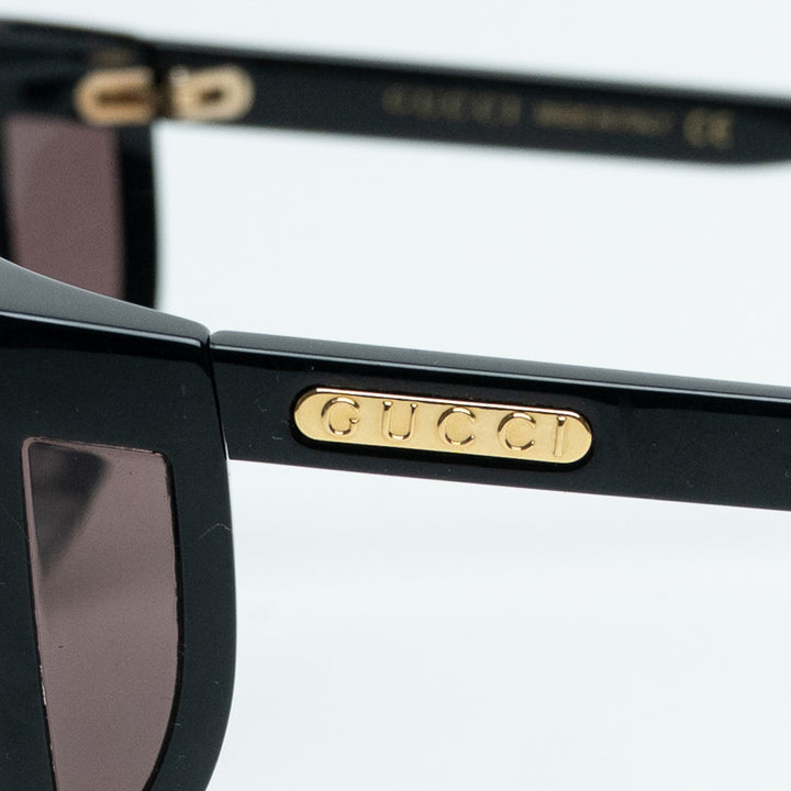 Gucci Black Round Frame Sunglasses with Gold Logo & Cutout