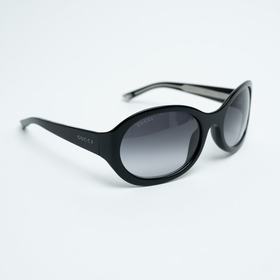 Gucci Black Oval Frame Sunglasses with Grey Lenses