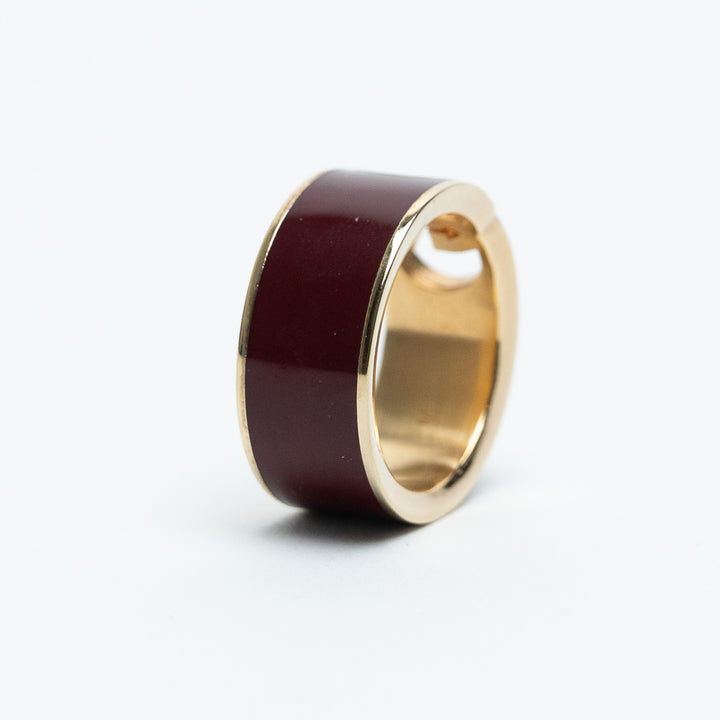 Gucci Gold Tone Burgundy Enamel Interlocking G Ring Size 16