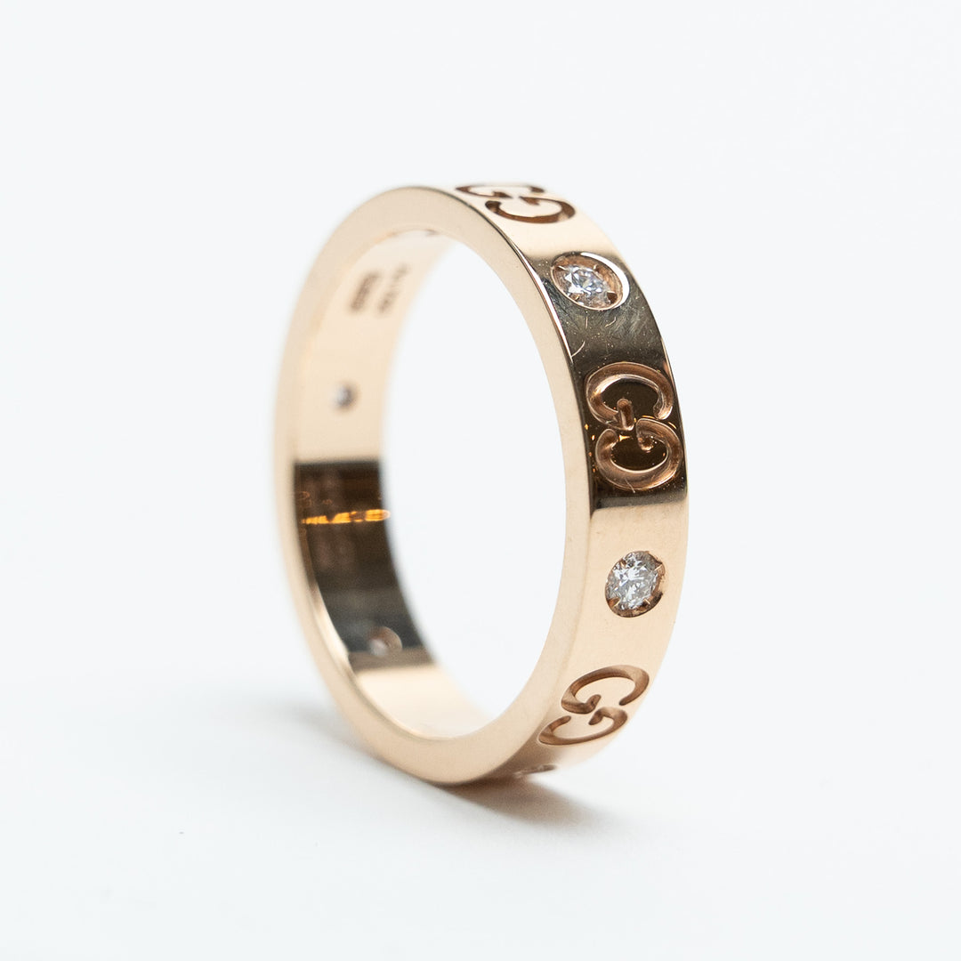 Gucci 18K Rose Gold Icon Thin Band Diamond Ring Size 13