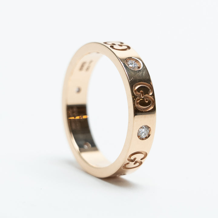Gucci 18K Rose Gold Icon Thin Band Diamond Ring Size 13