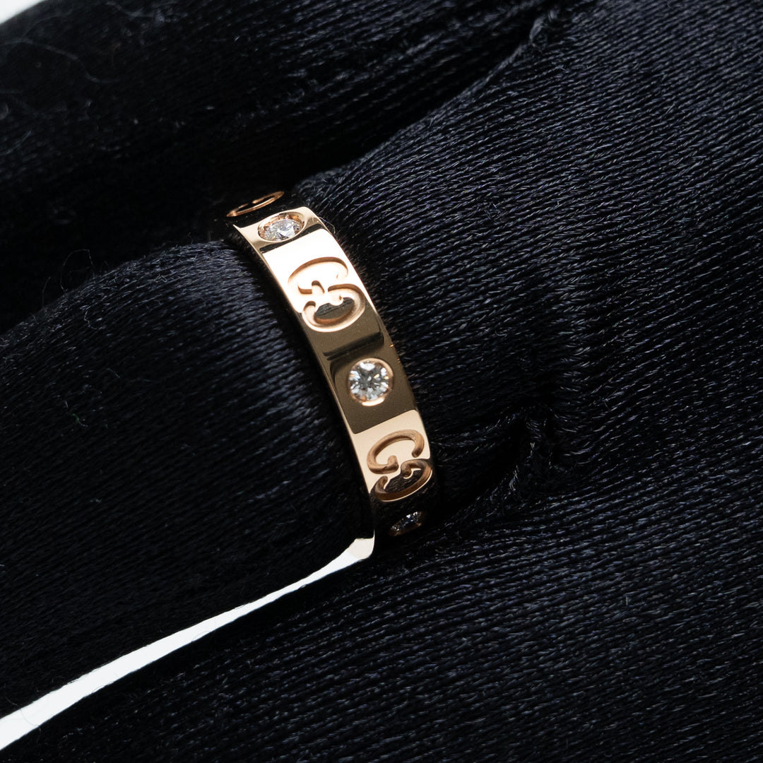Gucci 18K Rose Gold Icon Thin Band Diamond Ring Size 13