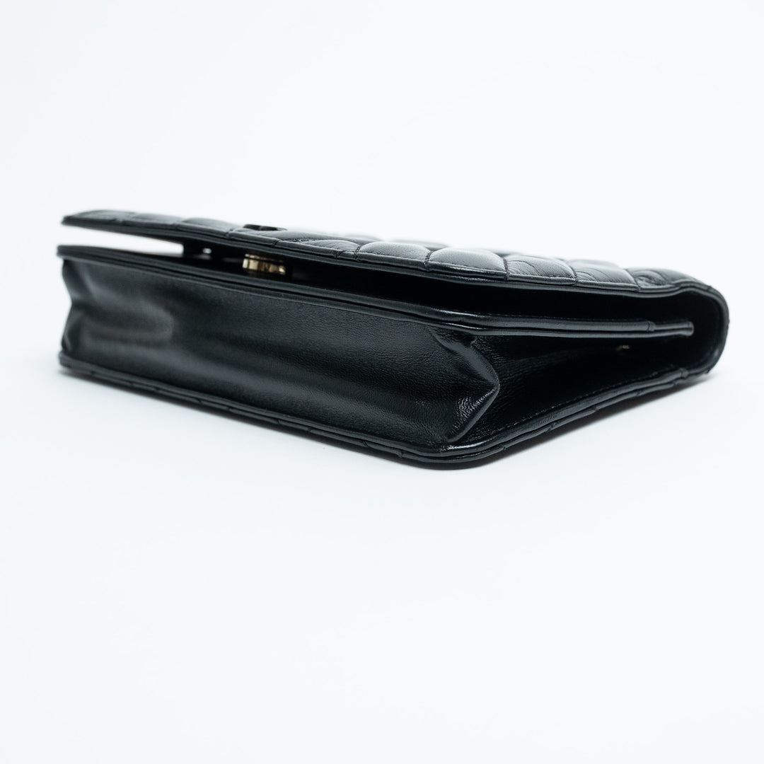 Pre-Loved Chanel™ Black Quilted Aged Lambskin Leather Wallet-On-Chain