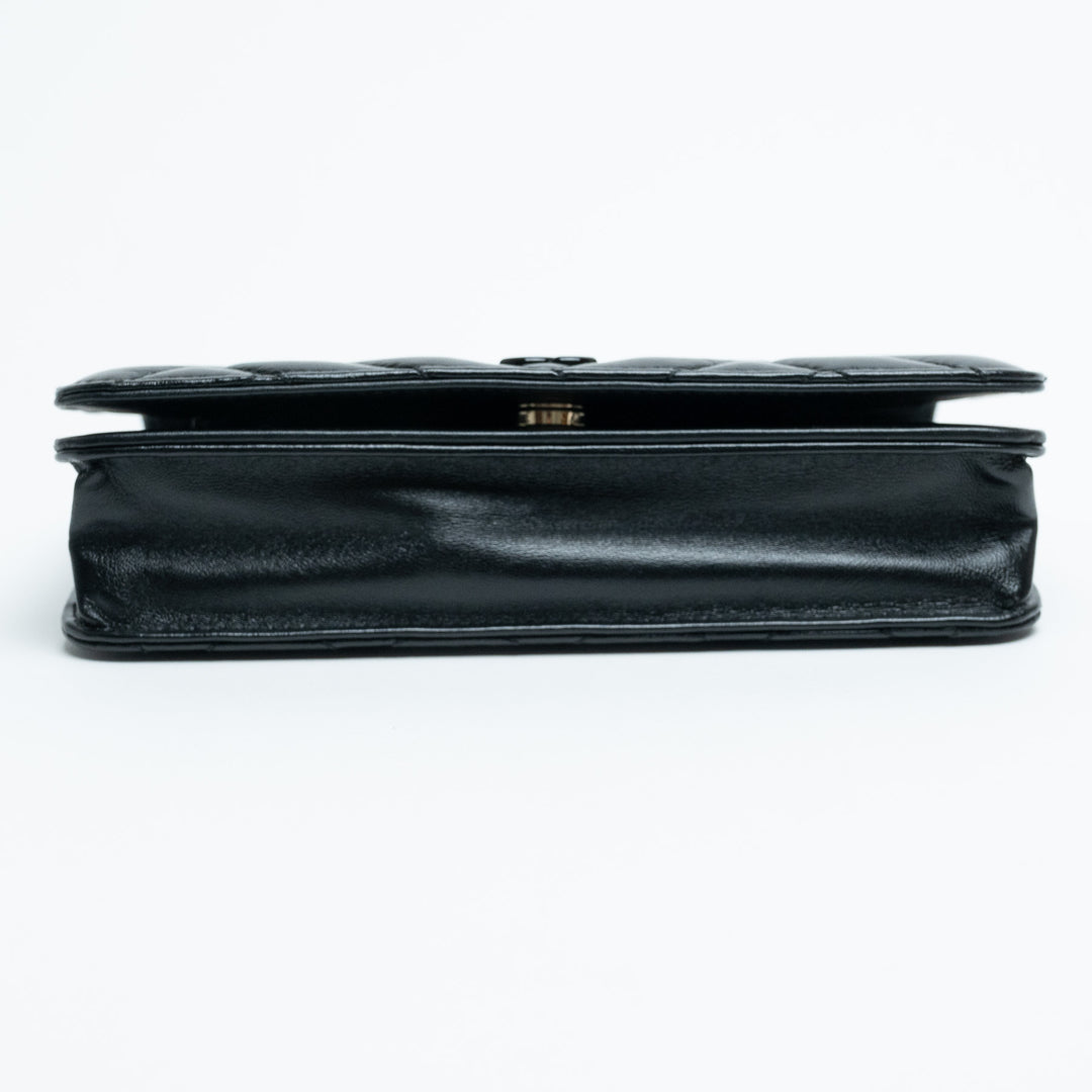 Pre-Loved Chanel™ Black Quilted Aged Lambskin Leather Wallet-On-Chain
