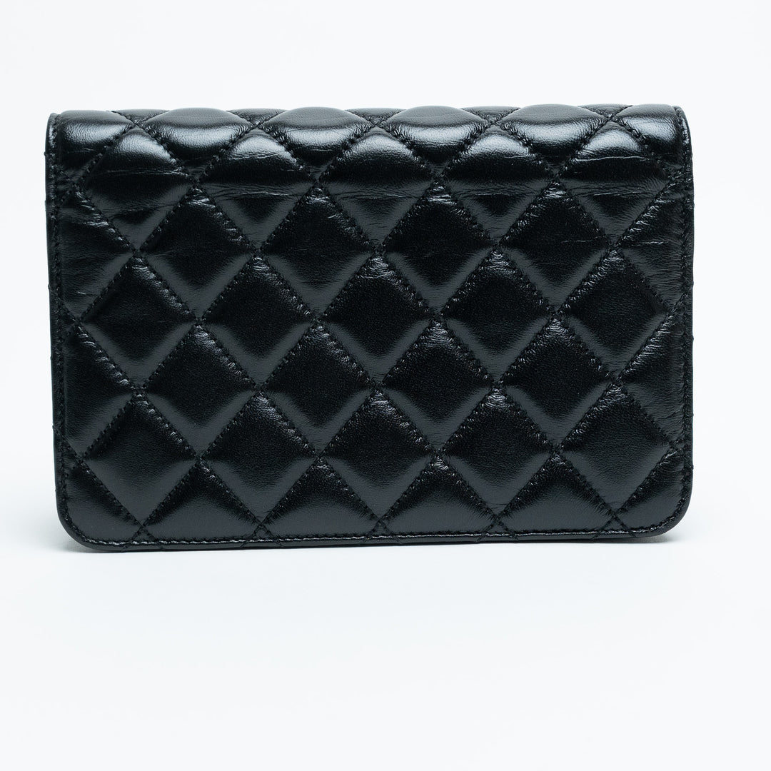 Pre-Loved Chanel™ Black Quilted Aged Lambskin Leather Wallet-On-Chain