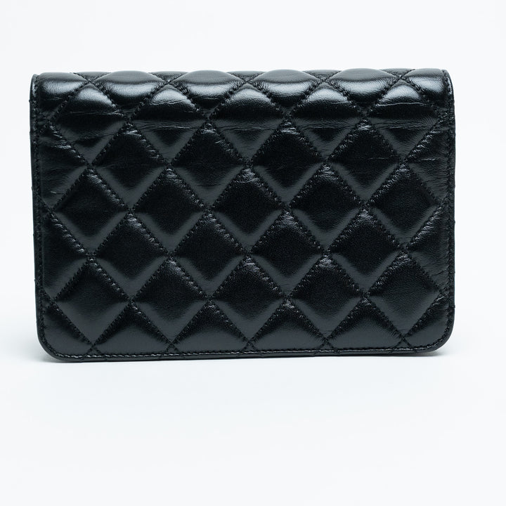 Pre-Loved Chanel™ Black Quilted Aged Lambskin Leather Wallet-On-Chain