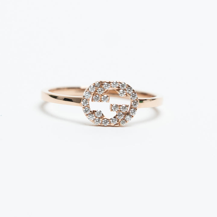 Gucci 18K Rose Gold and Diamond Pavé GG Running Ring Size 13 (6.5 US)