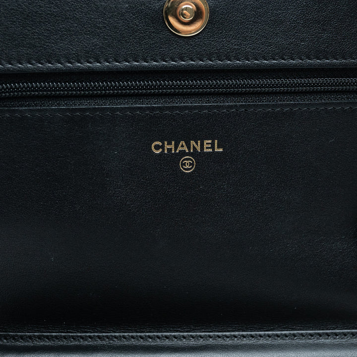 Pre-Loved Chanel™ Black Quilted Aged Lambskin Leather Wallet-On-Chain
