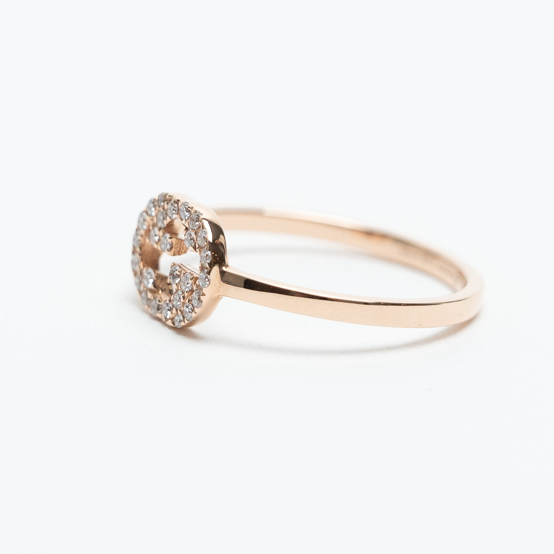 Gucci 18K Rose Gold and Diamond Pavé GG Running Ring Size 13 (6.5 US)