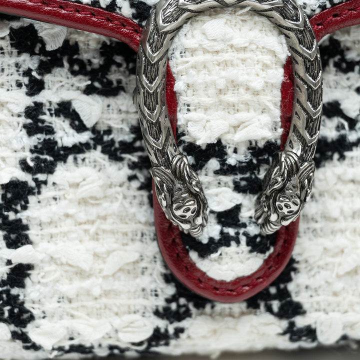 Gucci Red Leather & White Monogram Tweed Dionysus Chain Wallet